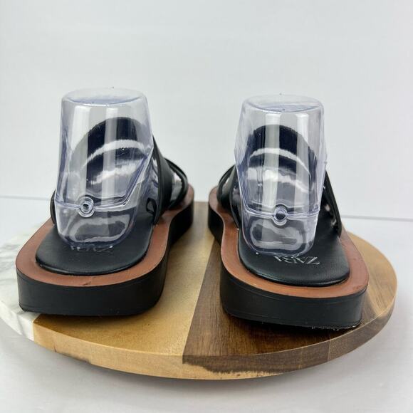 Zara Minimal Black Slip On Chunky Platform Slide Flat Sandals Size 8/39 - Picture 5 of 8